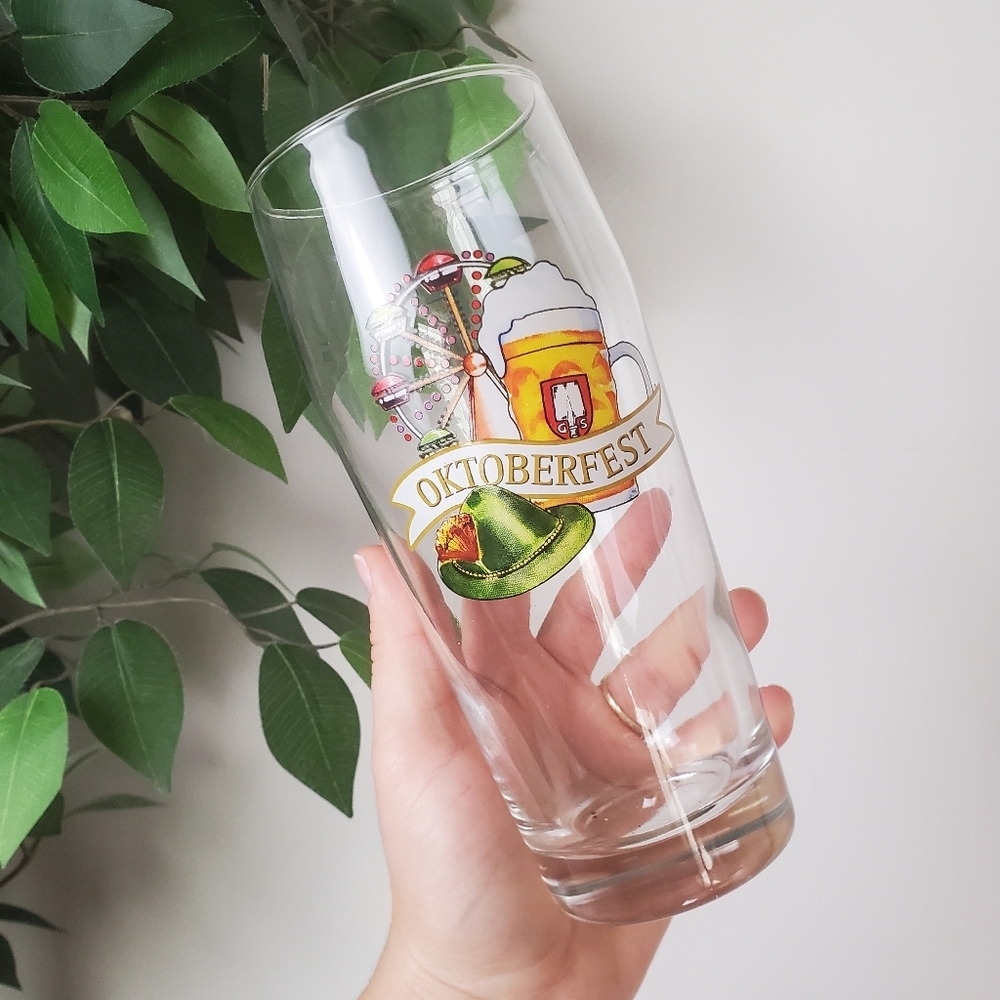 Oktoberfest Themed Glass Beer Mug Tall